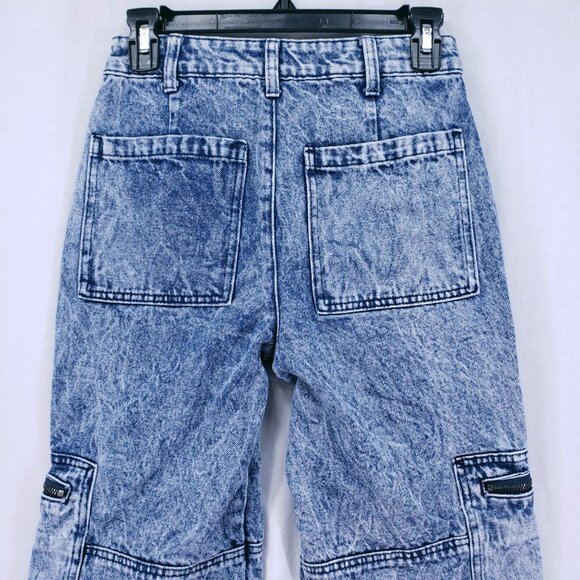BP. Women's Blue Acid Wash High Waisted Pockets Cargo Straight Leg Pants Size 25 - Picture 13 of 16